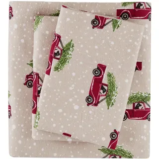 WOOLRICH Baumwoll-Bettwäsche-Set, Cottage-Charms-Druck, 100% Baumwoll-Flanell-Bettwäsche-Set, warm und flauschig, Queen-Size-Bettlaken, Spannbetttuch für bis zu 35,6 cm Matratze, Queen-Size-Autos,