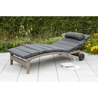 Gardenson Garten-Relaxliege , Grau , Metall, Kunststoff , Füllung: Schaumstoff,Schaumstoff , 90x100x208 cm , Räder am Kopfende, Kissen, Auflage, Rückenlehne verstellbar , Gartenmöbel, Gartenliegen, Relaxliegen