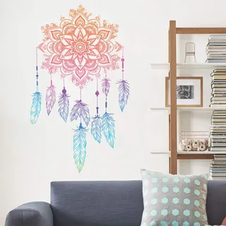 WandSticker4U®- Wandsticker MANDALA TRAUMFÄNGER (50x83 cm) I Wandtattoo Jugendzimmer Mädchen Blumen Feder I Wand Deko Aufkleber Wohnzimmer Schlafzimmer Küche Bad Flur Möbel