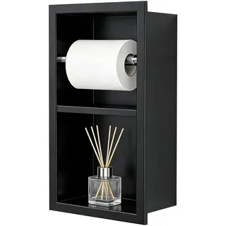 Unterputz-Toilettenpapierhalter, 304 Edelstahl WC Toilettenpapierhalter Verdickt Papierrollenhalter Wandmontage 34×17.9×10cm Klopapierhalter mit aufbewahrung Umgebördelte Kante 1 cm (Schwarz, C)