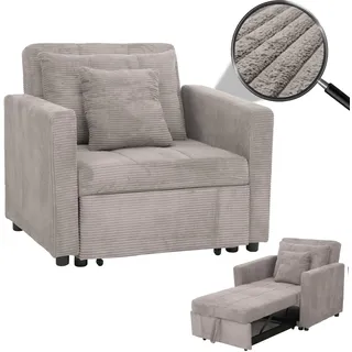 MCW Schlafsessel L90 Cord 100 x 86 x 88 cm Hellgrau mit Kissen