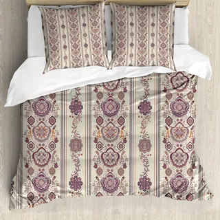 ABAKUHAUS Blumen Bettbezug, Mittelalterlich, Milbensicher Allergiker geeignet mit Kissenbezügen, 200 cm x 200 cm - 80 x 80 cm, Eischale Getrocknete Rose