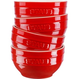 Staub Ceramique Schüsselset, 400 ml, Müslischüsseln, Servierschüsseln, Dessertschalen, Rot, Keramik 12 cm, 4-tlg