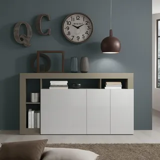 Dmora Modernes Sideboard mit 3 Türen und Regalen, Wohnzimmer-TV-Ständer, Küchenbuffet, Made in Italy Sideboard, 146x62xh93 cm, Weiß und Birne