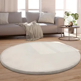 Paco Home Teppich »Tatami 475«, rund, 24 mm Höhe, Kurzflor, Uni Farben, mit Memory Foam, waschbar, beige