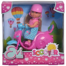 Simba 105733345 - Evi Love Scooter, Spielpuppe auf ihrem Scooter mit Helm, 12cm, ab 3 Jahren