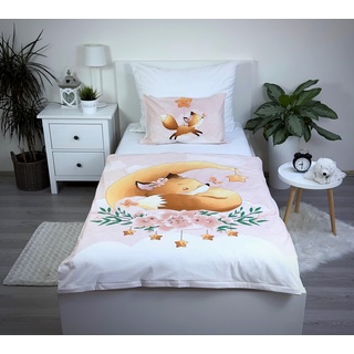 Theonoi Kinderbettwäsche Kleinkinder Baby Bettwäsche Babybett komplett Set Bettbezug 100x135 & Kissenbezug 40x60 aus Baumwolle Öko-Tex Standard für Jungen und Mädchen Waldtiere Fuchs