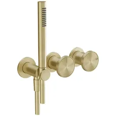 Gessi Origini  Fertigset Wanne/Dusch-Einhebelmischer, mit Wandanschlussbogen, Halterung, Schlauch, Handbrause, 2-Wege, Wandmontage, 66036, Farbe: Messing gebürstet PVD