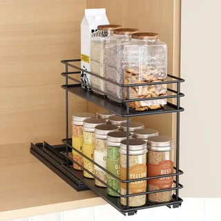 Orimade Gewürzregal Ausziehbar, Gewürz Organizerfür, Gewürzregale Schrank,Kein Zusammenbau,Gewürzregal ohne Bohren T26.5*B11*H22cm Schwarz