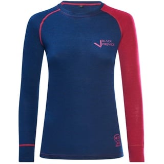 Black Crevice Damen Langarmshirt aus Merino Wolle in 46 - Steel Blue/Blood red I Funktionsshirt atmungsaktiv I Funktionsunterwäsche I Base Layer I Long Sleeve I Skiunterwäsche