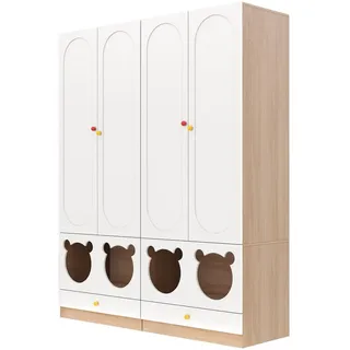 Flieks Kinder Kleiderschrank 160x50x200cm Weiß + Natur 2-teilig mit Katzenbett , Multicolor , Holz , 50x200x80 cm , Babymöbel & Kindermöbel, Babyzimmer, Babykleiderschränke