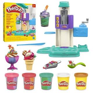 PLAY-DOH Bunte Regenbogen Eismaschine, 2 x 56g einfarbig & 3 x 56g zweifarbig, Spielküchen-Set mit Zubehör, kreatives Spielen für Kinder ab 3 Jahren