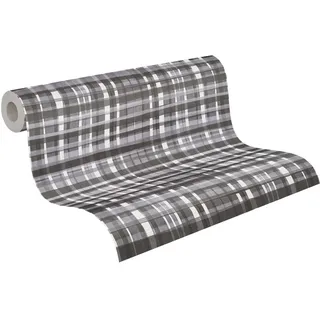 Livingwalls Anna D'Andrea Vliestapete Grafik 10,05 m x 0,53 m - Grau, Schwarz, Weiß - Tapete Karomuster - 782244