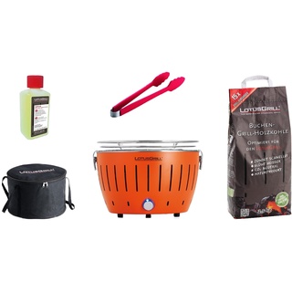 Lotusgrill S Small 5-teiliges Set Mandarinenorange raucharme Holzkohlegrill