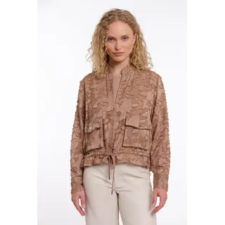 Blouson RINO & PELLE "PRIORI", Damen, Gr. 38, rosy braun, Web, Obermaterial: 100% Polyester, unifarben, lässig geschnitten hüftbedeckend, V-Ausschnitt, Jacken Blouson, mit Häkeldetails und Reißverschluss