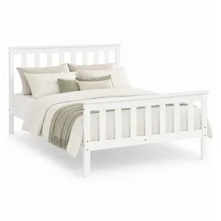 Homestyle4u Holzbett Doppelbett mit Lattenrost 140/200 cm weiß , Weiß , Holz , Kiefer , 140x200 cm , Schlafzimmer, Betten