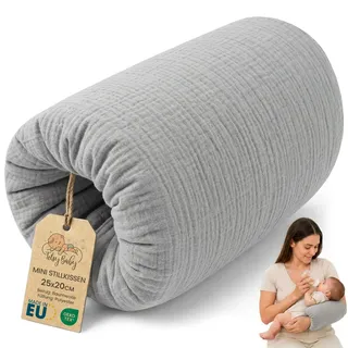 Stillkissen Musselin klein Breastfeeding und Nursing Pillow für unterwegs 20 cm - Stillmuff Armkissen und Lagerungskissen Baby Arm Still Kissen Oeko-Tex Grau