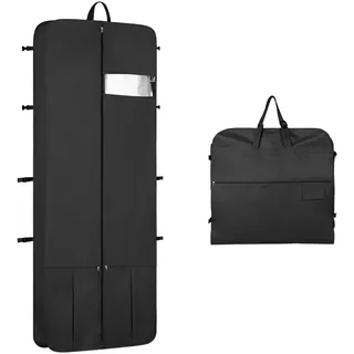 Univivi Kleidersack Lang 182cm, Kleidersack Brautkleid mit Schuhfach, Kleidersäcke mit 4 Reißverschluss Taschen, Faltbarer Wasserdichter Kleidersack Reise für Abendkleider - Schwarz