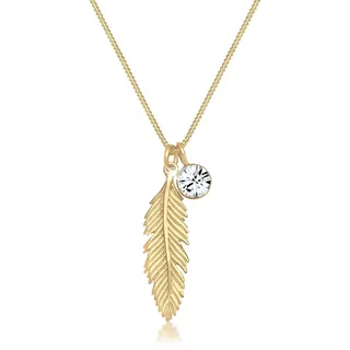 Silberkette ELLI "Halskette Feder Boho Schmuck Geschenk mit Kristallen von Swarovski(R)925 Silber" Gr. 55, gold, Halsketten, Damen, 55, Silber 925 (Sterlingsilber), Silberkette