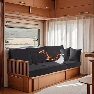 SYLC Wasserdicht Bezüge Für Wohnwagenpolster, Ersatzbezug Für Wohnwagen Polster rutschfest Mit Gummiband Und Schnürung Sofa Sitzkissenbezug (Med Grey,W 100-125 cm, D 50-70 cm)