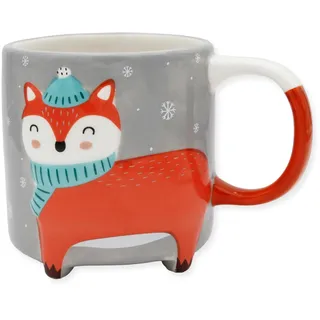 Winkee - Cute Animal Kaffeetassen | Die süße Kaffee-Tasse & Tee-Becher in groß | XXL Tasse ca. 450 ml | Cute Coffee Mug (Winter Edition Fuchs)