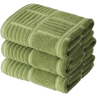 Anyi Küchen-Geschirrtücher, strapazierfähig, saugfähig, mit Aufhängeschlaufe, 100% Baumwolle, 40 x 66 cm, 3 Stück (grün)