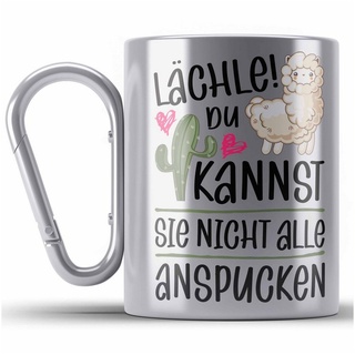 Trendation Lächle Du Kannst Sie Nicht Alle Anspucken Tasse Llama Lama Alpaka Kaffeetasse mit Spruch Lustige Tasse