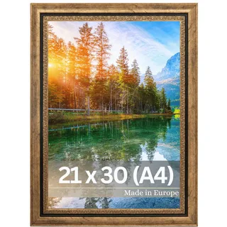 VictoR Bilderrahmen Boho Gold in 21x30 cm (A4) - Leiste: 30x16mm - Fotorahmen Vintage Deko Rustikal - Bilderrahmen Gold 20x30 - Landhaus