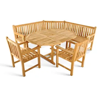 Gartenmöbel Set 4tlg mit Eckbank Teak Gartentisch ausziehbar 120-170 cm BORNEO/CARACAS - Naturbelassen, Beige