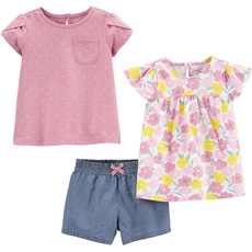 Simple Joys by Carter's Baby Mädchen 3-Piece Assorted Playwear Spielbekleidungs-Set, Jeans/Rosa Punkte/Weiß Floral, 5 Jahre