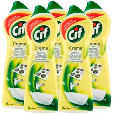 5 x Cif Reinigungs-Creme für verschiedene Oberflächen mit Mikro-Kristallen mit Zitronenduft 100 % glänzend – 5 Flaschen à 750 ml