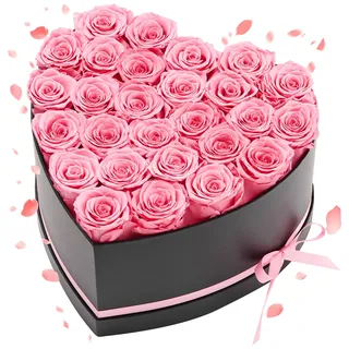 VEVOR 27 Stk. Ewige Rosen in Herzform Box, konservierter Blumenstrauß, Blumen Geschenkbox für ihre Frau, Mütter, Liebespartner, zur Hochzeit, zum Muttertag, Valentinstag, Weihnachten, Pink