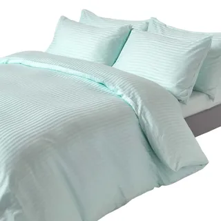 Homescapes 2-teiliges Damast-Bettwäsche-Set Aqua aus 100% ägyptischer Baumwolle mit Satin-Streifen, 1 Bettbezug 135x200 cm , 1 Kissenbezug 48x74 cm