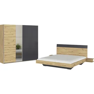 Rauch "Monza", mit Schwebetürenschrank Breite 218 cm, Bettanlage in 2 Breiten, eiche artisan, graumetallic),