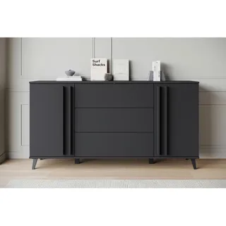 P & B Helsinki Sideboard 150 cm Schwarz Holzwerkstoff