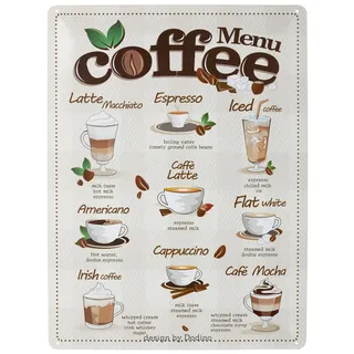 dodino 30x40cm blechschilder COFFEE MENU, Dekoratives Wohnaccessoire, Deko Vintage Küche Coffee Fans Geschenkidee