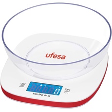 UFESA BC1450 Digitale Küchenwaage, große Schüssel aus Kunststoff, 5 kg, Weiß/Rot
