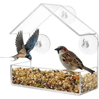 Ibenzoa® Transparentes Vogelhaus mit Saugnäpfen – Kunststoff-Fenster-Futterhaus 15 x 6,5 x 15 cm zur Vogelbeobachtung und Fütterung - Transparent