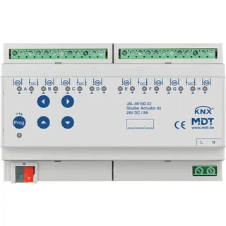 MDT Jalousieaktor JAL 8-fach, 8TE REG, 8A, 24V/180W, Schaltaktor (JAL-0810D.02)