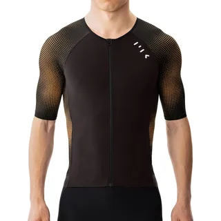 MY KILOMETRE Herren Triathlon Oberteil Kurzarm - Vollreißverschluss Fahrradtrikot mit 2 reflektierenden Rückentaschen, Schnelltrocknend UPF 50+(Braun M)