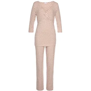 LASCANA Damen Umstandspyjama beige schwarz gepunktet Gr.32/34