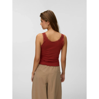 Tanktop VERO MODA "VMNANA LACE TANK TOP JRS NOOS", Damen, Gr. M, rot (burnt henna), Jersey, Obermaterial: 96% Baumwolle, 4% Elasthan, unifarben, normal, Rundhals, Tops Tanktop, Baumwollmischung
