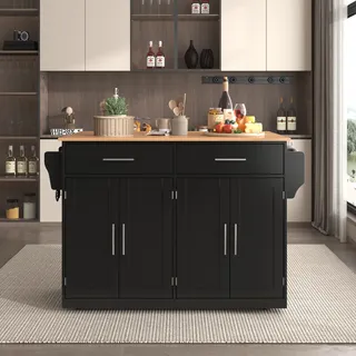 Merax Servierwagen mit Klappbarer Tischplatte, Küchenwagen mit Rollen und austauschbaren Holzbeinen, ideal für Küche und Esszimmer - Schwarz