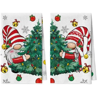 Artoid Mode Bäume Schneeflocken GNOME Bar Weihnachten Küchentücher Geschirrtücher, 42x65 cm Mikrofaser Saugfähig Handtücher Xmas Küchen Deko 2er Set