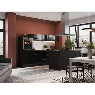 Respekta Inselküche Premium 280 cm Schwarz Hochglanz