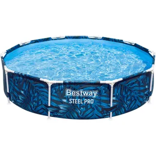 BESTWAY Steel Pro Frame Pool Ø 305 x 66 cm, tropisches Blatt-Design