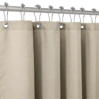 Duschvorhang Leinen mit Metall Duschvorhangringe Stoff Textil Badewannenvorhang Anti Schimmel Bad Vorhang Wasserdicht Badewanne Vorhang Schwerer Shower Curtain Badezimmer - 182 x 214cm (Taupe)