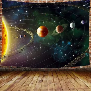 MEKPAM Planeten Wandteppich Weltraum Galaxie Universum Bedruckte Wandteppiche Wandbehang Schlafzimmer Wohnzimmer Wohnheim Heimdekoration Wandbild 230x180cm