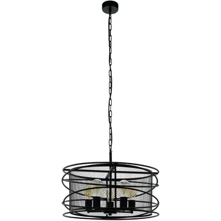 EGLO Pendelleuchte Blackwater, 5 flammige Hängelampe Industrial, Vintage, Retro, Hängeleuchte aus Stahl in Schwarz, Esstischlampe, Wohnzimmerlampe hängend mit E27 Fassung