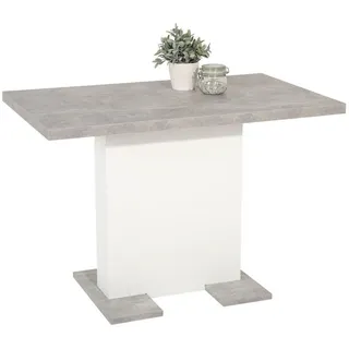 Carryhome Esstisch , Grau, Weiß , Holzwerkstoff , Betonoptik , rechteckig , Säule, Bodenplatte , 69x76x110-150 cm , ausziehbar, in verschiedenen Holzdekoren erhältlich , Holzmöbel, Holztische, Esstische Holz, Esstische in Holzoptik